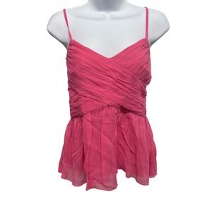 Spenser Jeremy Womens Hot Pink 100% Silk Pleated Peplum Camisole Top Size L
